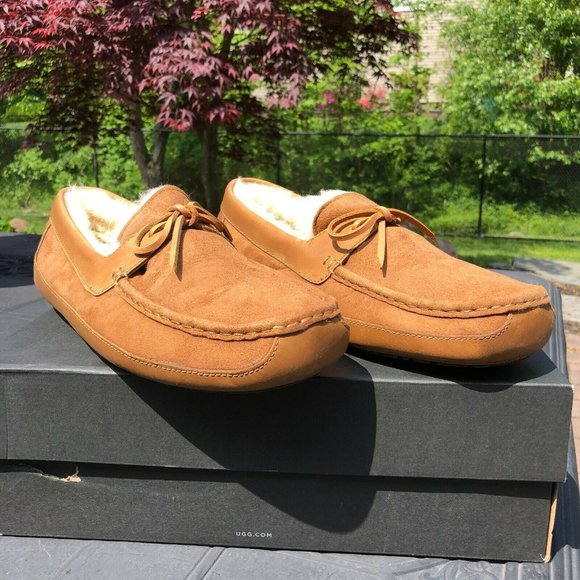 UGG Australia Byron Chestnut Leather Fur Slippers - Picture 3 of 14